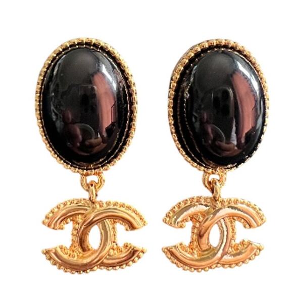 Chanel Bright Light Oval Onyx Dangle CC Earrings Fall/Winter 2019 (CCXX014) - Picture 1 of 5